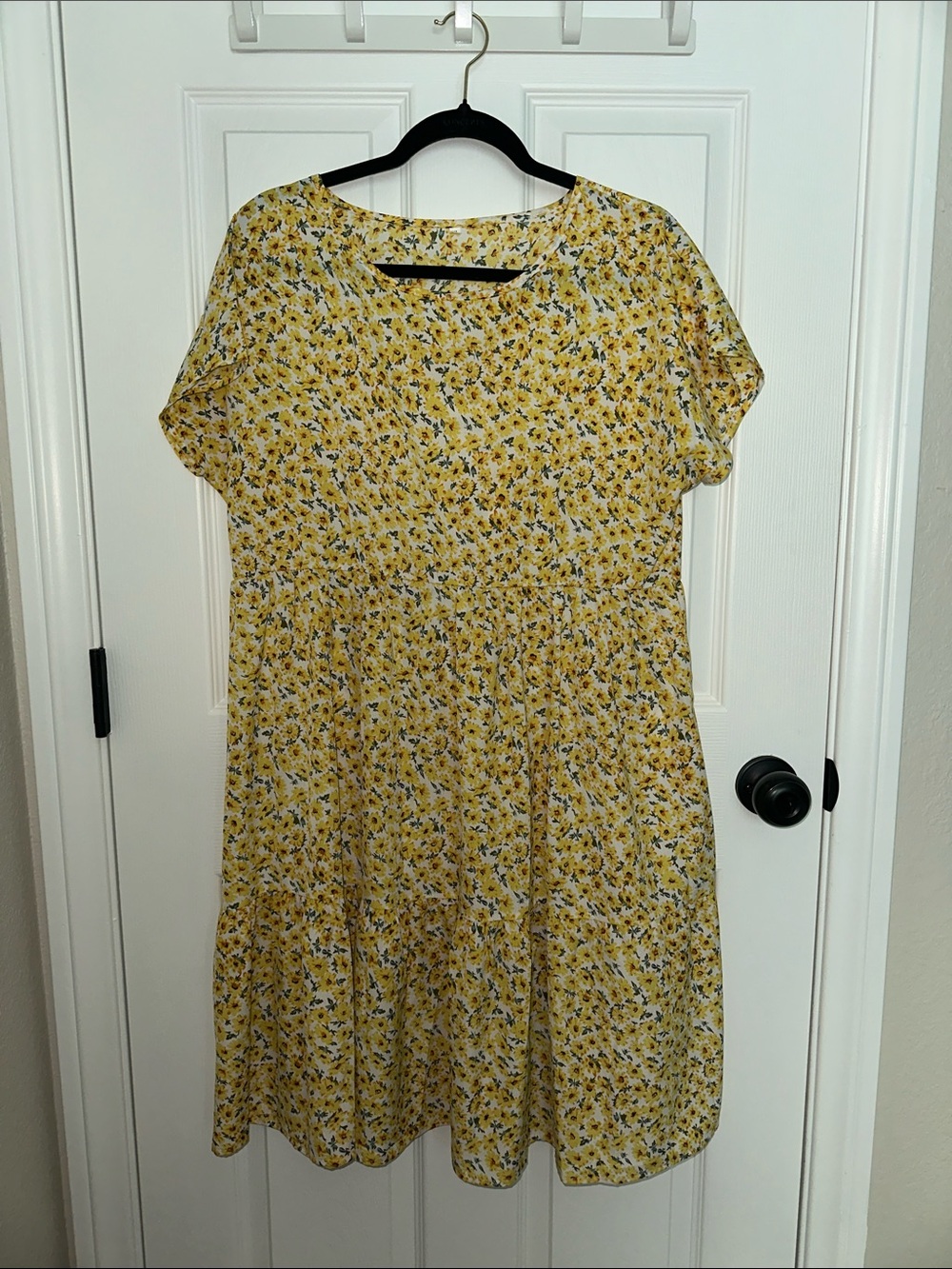 Casual Yellow Floral Tiered Mini Dress